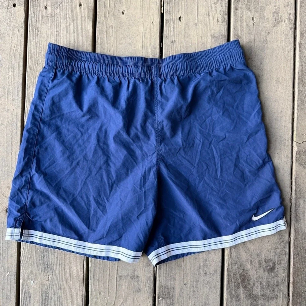 Vintage Nike Womens Blue Nylon Athletic Running Shorts Y2K Striped